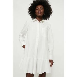 Tuckernuck White Cotton Shirt Dress with Ruffle Hem